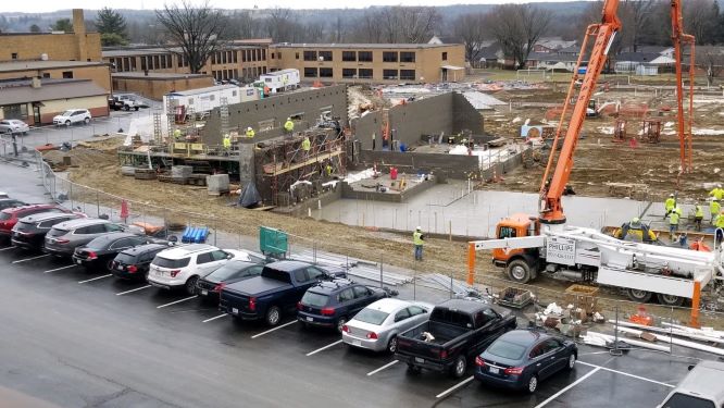 construction site with a cement truck